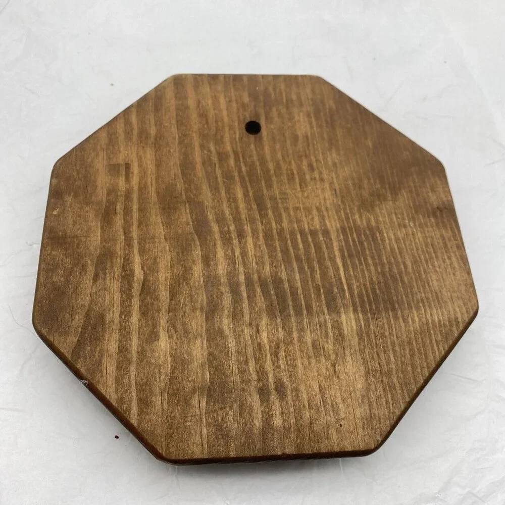 Vintage Ceramic Tile Wood Trivet Wall Hanging Octagonal Traditional Farmhouse‎